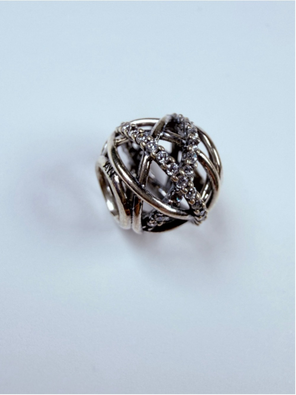 Auth Pandora Sparkling Lines Galaxy Openwork Orb 925 Sterling Silver Bead Charm